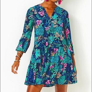Lilly Pulitzer Gabriel Dress Navy Life of the Party Flare Sleeve Lileeze Size 00